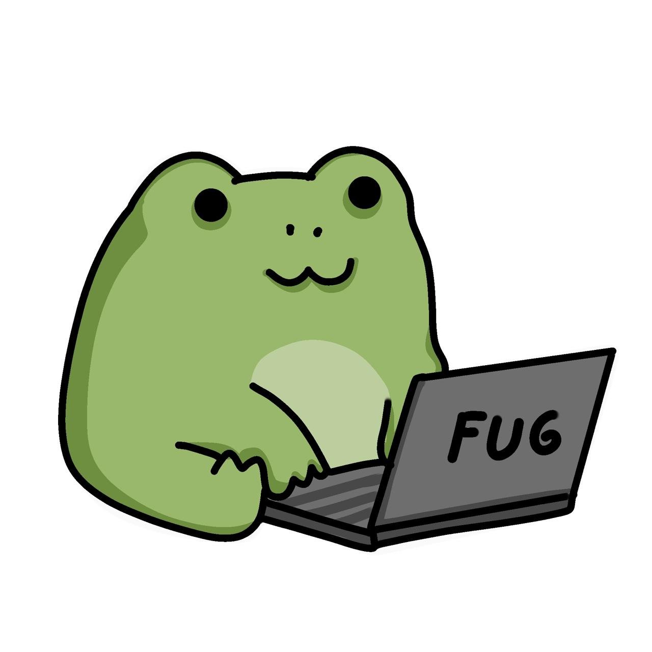 Fug Frog using a laptop